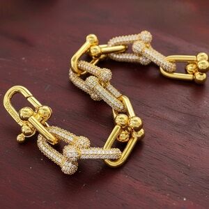 14K Gold Plated Cubic Zirconia Graduated Link Chain Bracelet